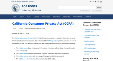 CCPA webpage