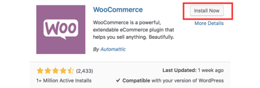 Screenshot of WooCommerce installation page