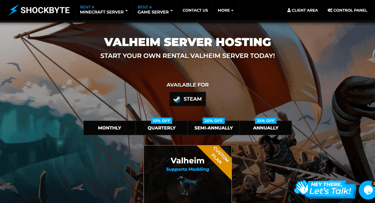 Valheim server hosting webpage