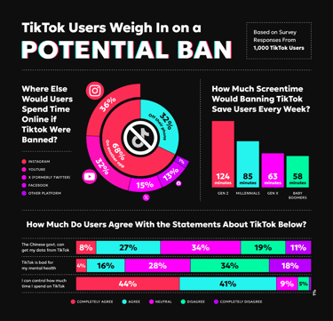 An infographic showing survey insights where TikTok users weigh in with their thoughts on a TikTok ban